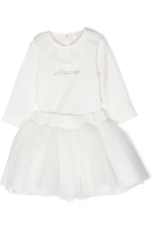 MONNALISA Rhinestone-logo ruffled dress