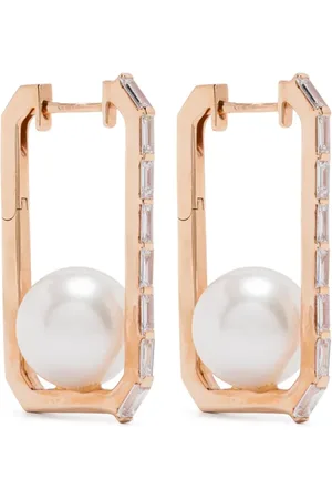 Shay 18K rose gold diamond and pearl hoop earrings