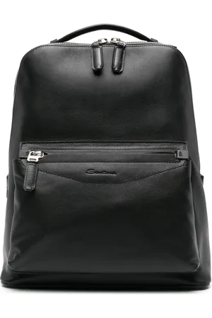 santoni Logo-debossed leather backpack