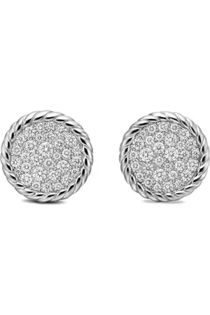 David Yurman Sterling DY Elements Button diamond stud earrings