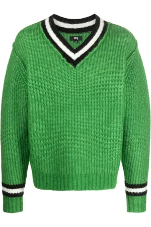 STUSSY Tennis stripe-trim gauge-knit jumper