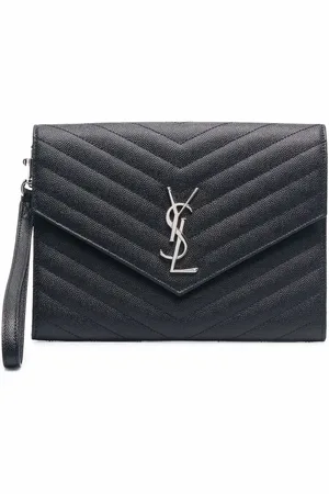 Saint Laurent Logo-plaque chevron-quilt clutch bag