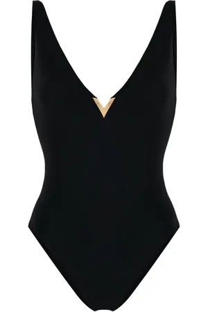 VALENTINO GARAVANI Logo-plaque V-neck swimsuit