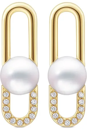 Tasaki 18kt yellow Collection Line Fine Link pearl drop earrings