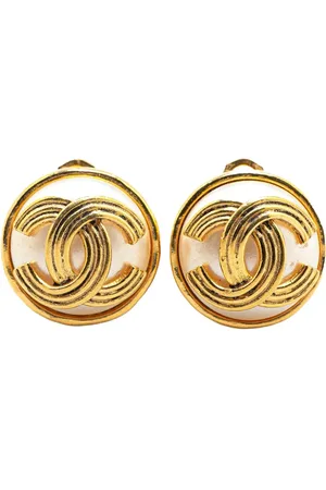 CHANEL 1994 Plated Faux Pearl CC Clip On Earrings costume earrings
