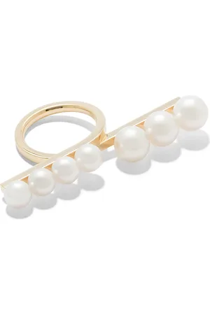 Tasaki 18kt yellow gold Collection Line Balance pearl loop ring