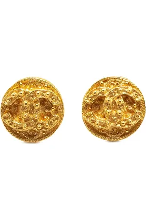 CHANEL 1994 CC Plated Button Clip On Earrings costume earrings