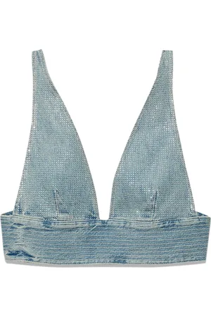 Purple Brand Rhinestone-embellished denim crop top