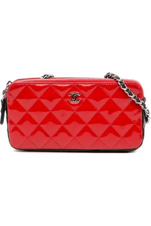 CHANEL 2019 Bicolor Patent Double Zip Wallet on Chain crossbody bag