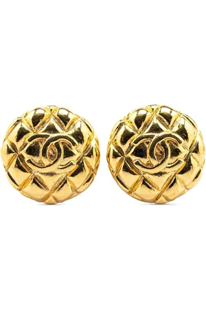 CHANEL 1993 Plated CC Quilted Clip On Earrings costume earrings