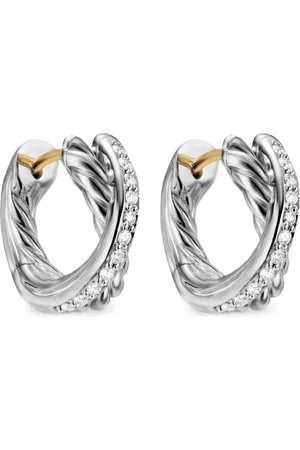 David Yurman Sterling Crossover diamond huggie hoop earrings (12.4mm)