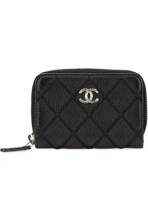 CHANEL 2014 CC Quilted Calfskin Wild Stitch Zip Purse coin pouch