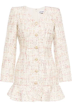 Self-Portrait Peplum hem long-sleeved tweed minidress