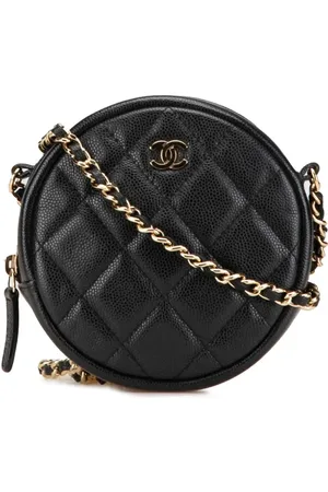 CHANEL 2018-2019 CC Quilted Caviar Round Clutch With Chain crossbody bag