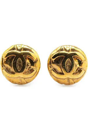 CHANEL 1997 Plated CC Round Clip on Earrings costume earrings