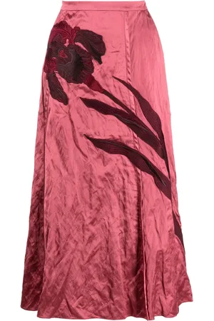 Erdem Floral-appliqué satin midi skirt