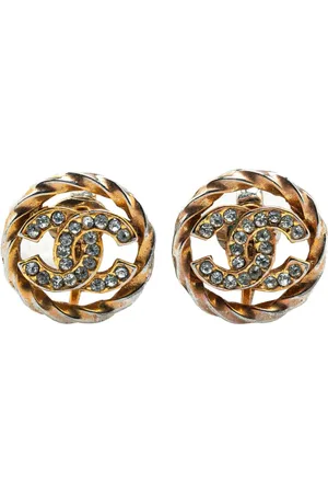 CHANEL 20th Century Plated CC Rhinestones Clip on Earrings costume earrings