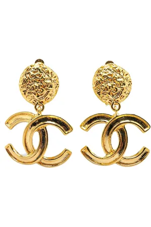 CHANEL 1995 Plated CC Drop Clip On Earrings costume earrings