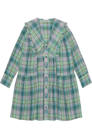 Ganni Check-print wide shirt dress