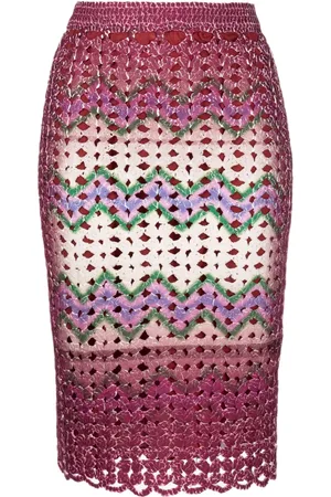 PONDER.ER Graphic-print crochet-knit midi skirt