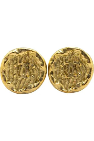 CHANEL 1995 Plated CC Round Clip on Earrings costume earrings