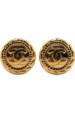 CHANEL 1970-1980 Plated CC Round Clip On Earrings costume earrings