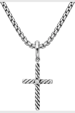 David Yurman Sterling Classic Cable Cross diamond pendant (24mm)