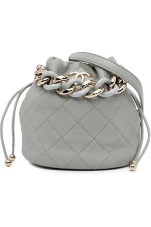 CHANEL 2021-2025 CC Quilted Calfskin Resin Bi-Color Chain bucket bag