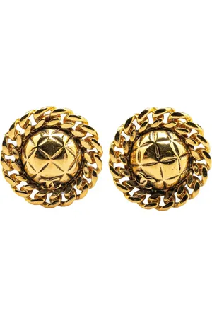 CHANEL 1970-1980 Plated Quilted Chain Clip On Earrings costume earrings