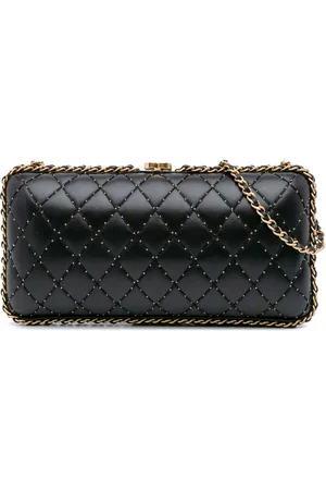 CHANEL 2015-2016 Quilted Lambskin Studded Chain Around Clutch with Chain crossbody bag