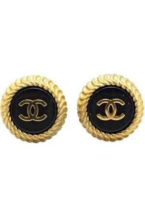 CHANEL 1995 Gold Plated Acrylic CC Round Clip on Earrings costume earrings