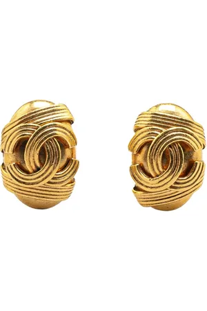 CHANEL 1994 Plated CC Oval Clip on Earrings costume earrings