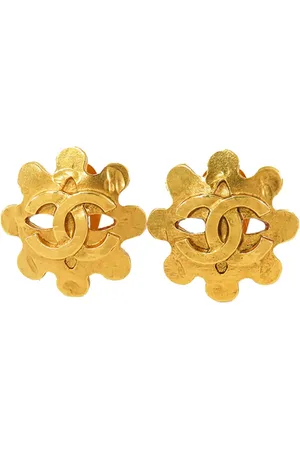 CHANEL 2004 Plated CC Flower Clip On Earrings costume earrings