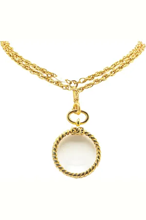 CHANEL 1980-1990 Plated Double Chain Loupe Magnifying Glass Pendant Necklace costume necklace