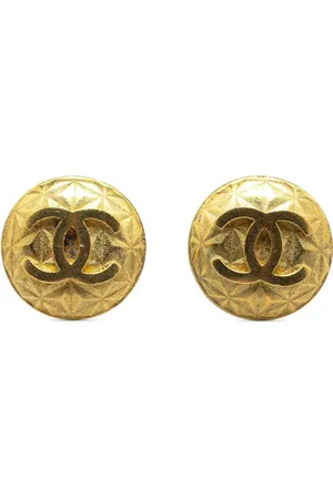 CHANEL 1995 Plated CC Round Clip on Earrings costume earrings