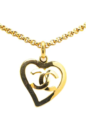 CHANEL 1995 Plated CC Heart Pendant Necklace costume necklace
