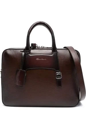 santoni Embossed-logo leather briefcase