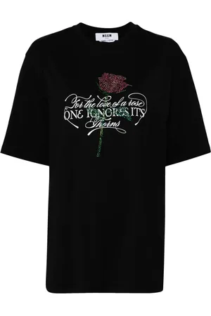 Msgm Printed crystal-embellished T-shirt