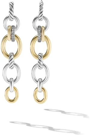 David Yurman 18kt yellow gold and sterling DY Mercer Linked diamond drop earrings (68mm)