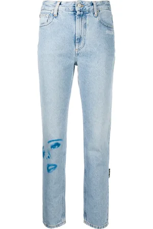 OFF-WHITE Printed faces straight-leg jeans