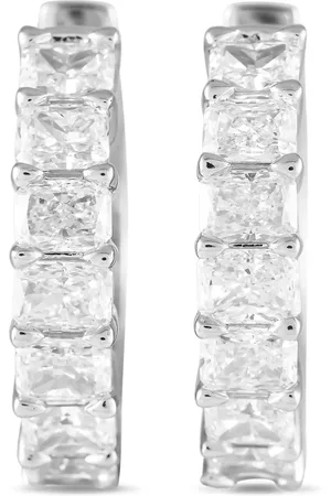 LB Exclusive 14kt white gold diamond huggie hoop earrings