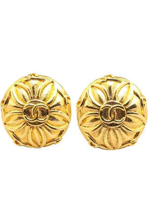 CHANEL 20th Century Plated CC Flower Clip On Earrings costume earrings