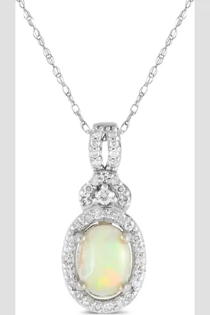 LB Exclusive 14K white gold diamond and opal necklace