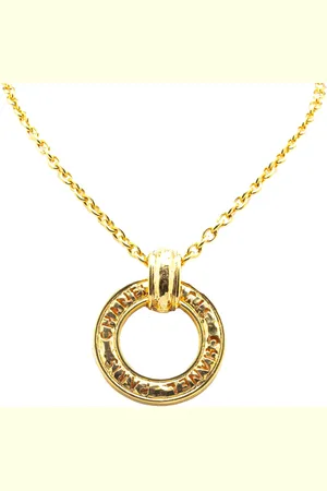 CHANEL 1970-1980 Plated Circle Logo Pendant Necklace costume necklace