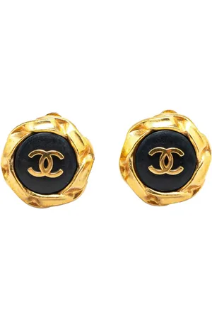 CHANEL 1996 Gold Plated Acrylic CC Button Clip On Earrings costume earrings