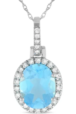 LB Exclusive Pre-owned 14K white gold diamond and topaz pendant necklace