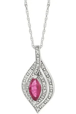 LB Exclusive 14K white gold diamond and ruby necklace