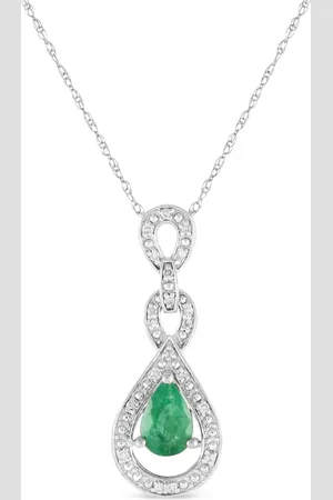 LB Exclusive 14K white gold diamond and emerald necklace