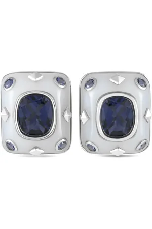 LB Exclusive 18K white gold chalcedony and Iolite clip-on earrings