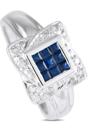 LB Exclusive 14K white gold diamond and sapphire ring